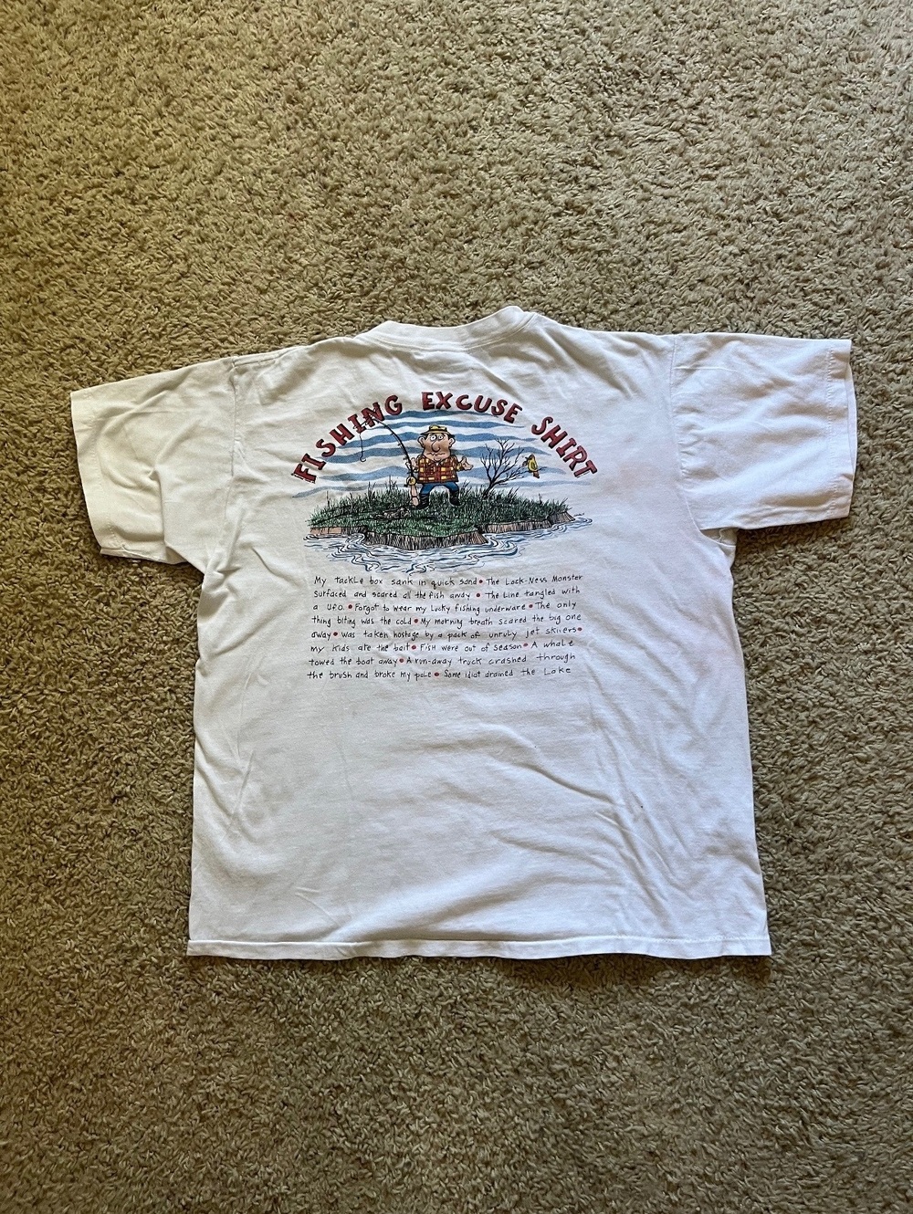 Oneita Fishing Excuse Vintage Single Stitch Tee L